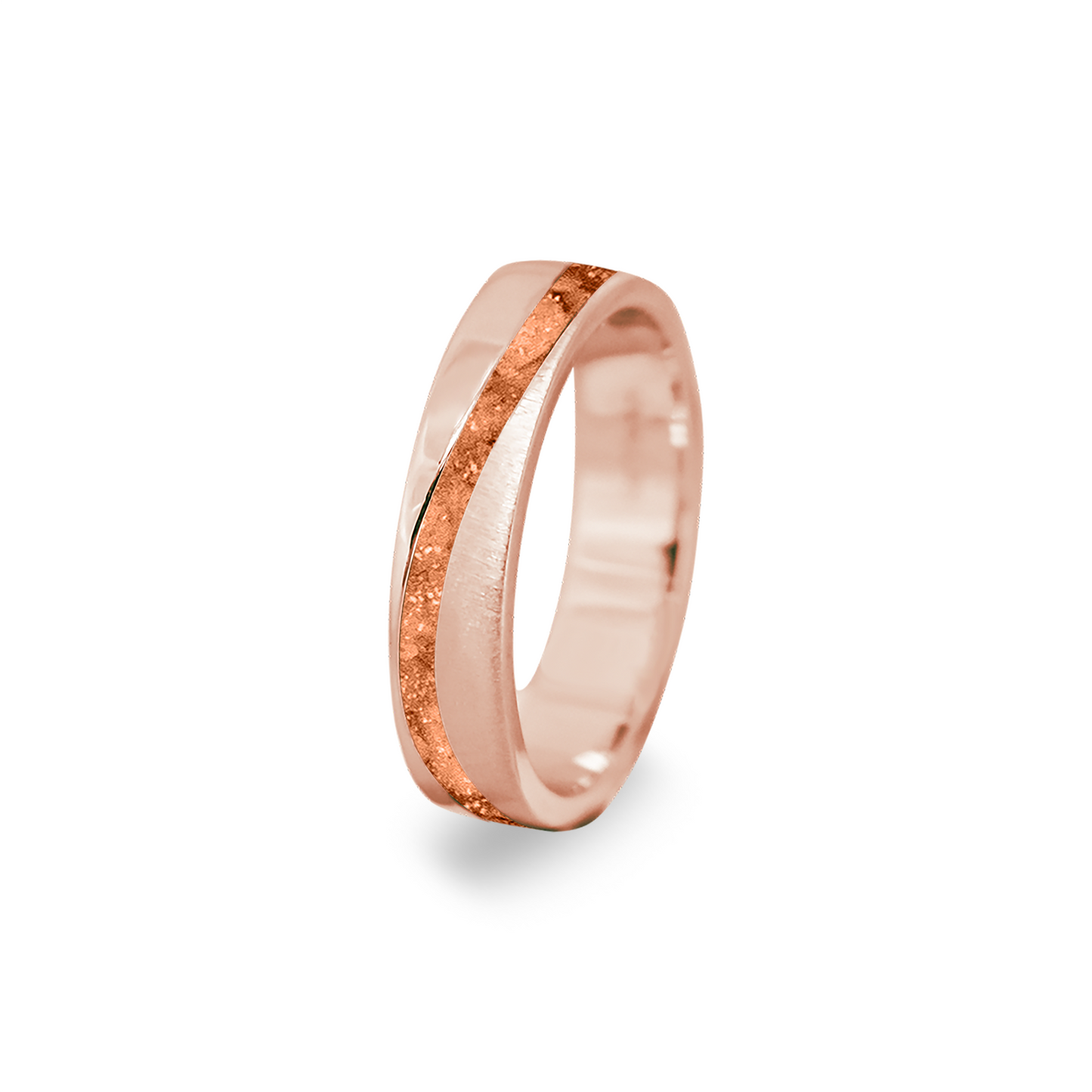 Gedenksieraad, ring  rondom zichtbaar gevuld met as of haar. Het vullen en sealen met onze speciale hars wordt in onze ambachtelijke edelsmederij gedaan. Orange