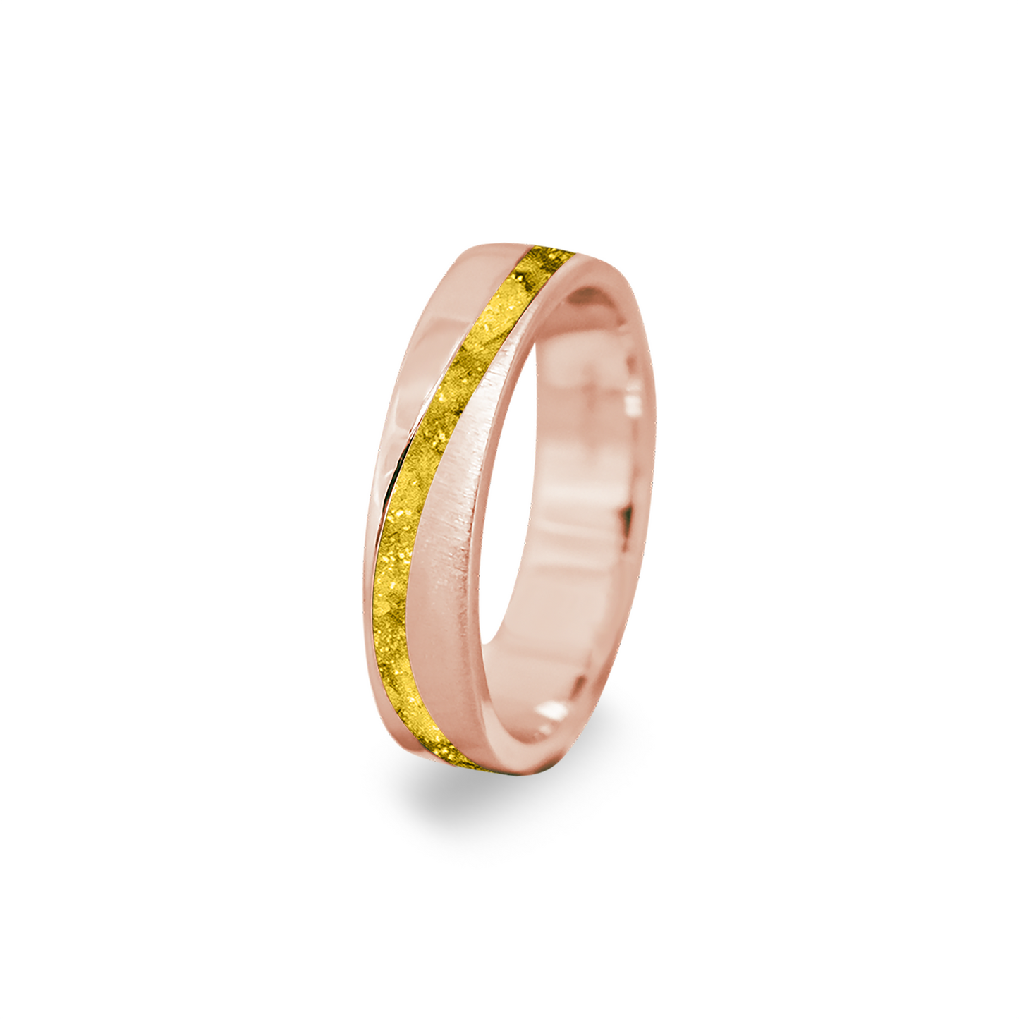 Gedenksieraad, ring  rondom zichtbaar gevuld met as of haar. Het vullen en sealen met onze speciale hars wordt in onze ambachtelijke edelsmederij gedaan. Yellow