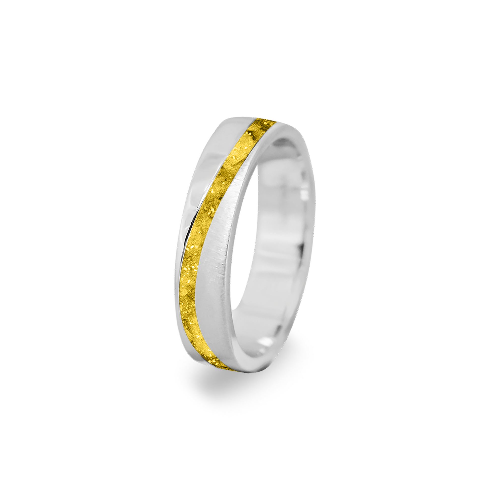 Gedenksieraad, ring  rondom zichtbaar gevuld met as of haar. Het vullen en sealen met onze speciale hars wordt in onze ambachtelijke edelsmederij gedaan. Yellow