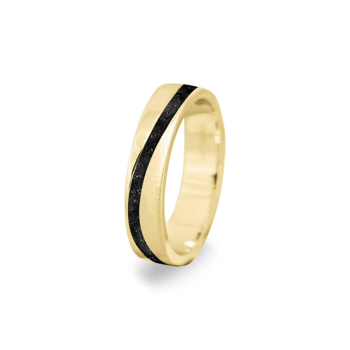 Gedenksieraad, ring  rondom zichtbaar gevuld met as of haar. Het vullen en sealen met onze speciale hars wordt in onze ambachtelijke edelsmederij gedaan. Black