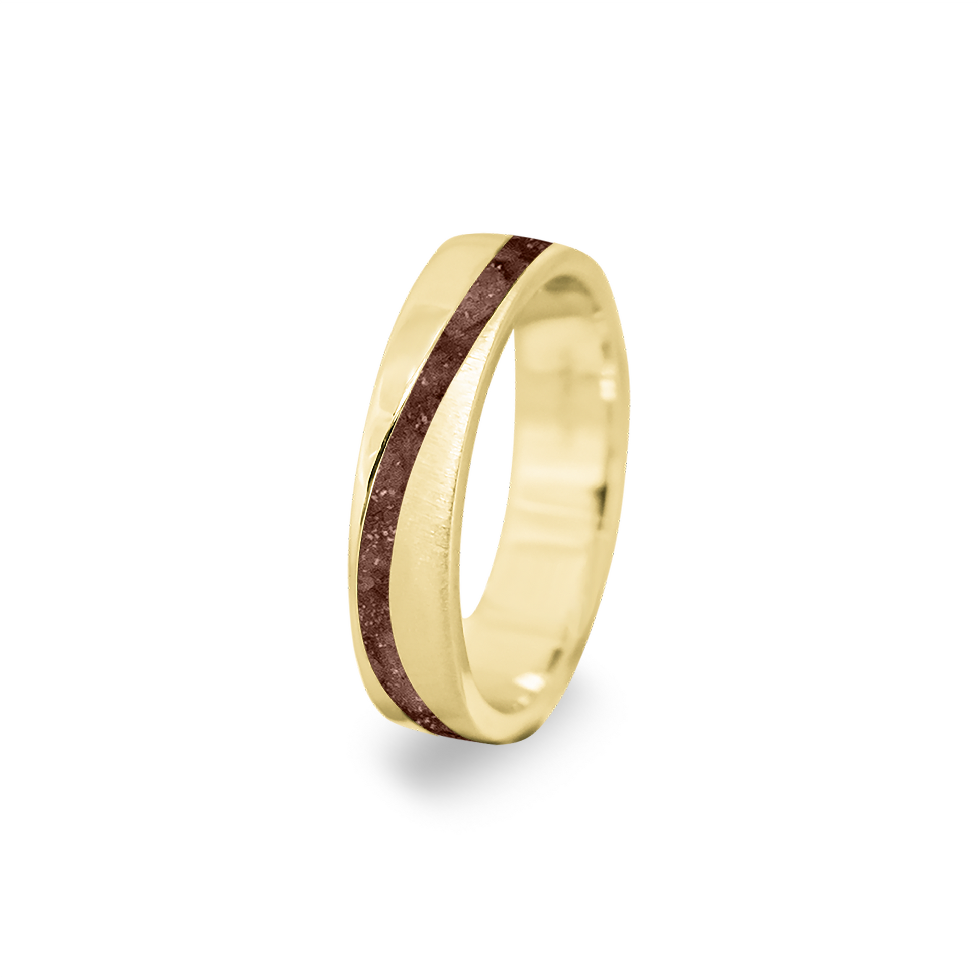 Gedenksieraad, ring  rondom zichtbaar gevuld met as of haar. Het vullen en sealen met onze speciale hars wordt in onze ambachtelijke edelsmederij gedaan. Brown