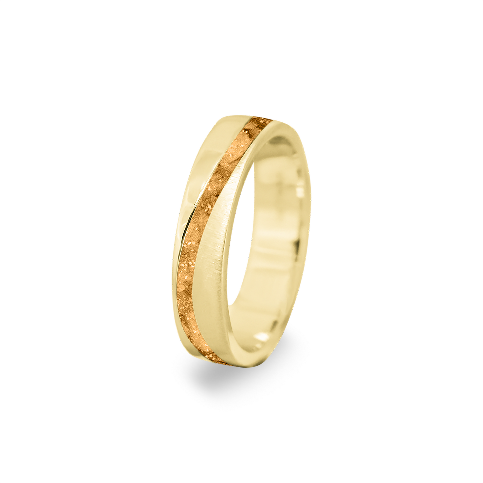 Gedenksieraad, ring  rondom zichtbaar gevuld met as of haar. Het vullen en sealen met onze speciale hars wordt in onze ambachtelijke edelsmederij gedaan. Gold