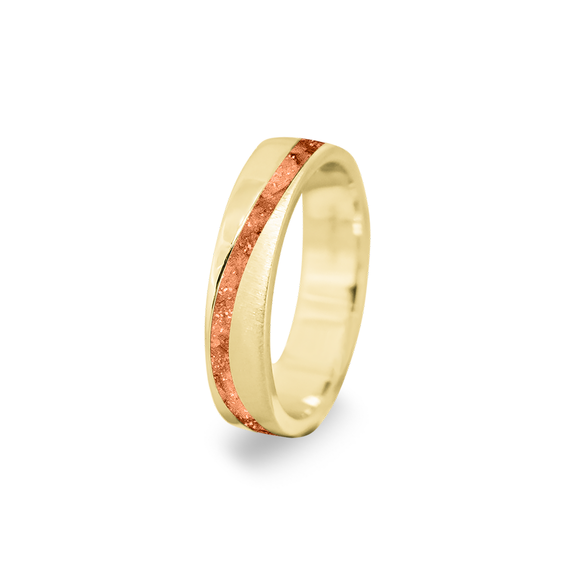 Gedenksieraad, ring  rondom zichtbaar gevuld met as of haar. Het vullen en sealen met onze speciale hars wordt in onze ambachtelijke edelsmederij gedaan. Orange