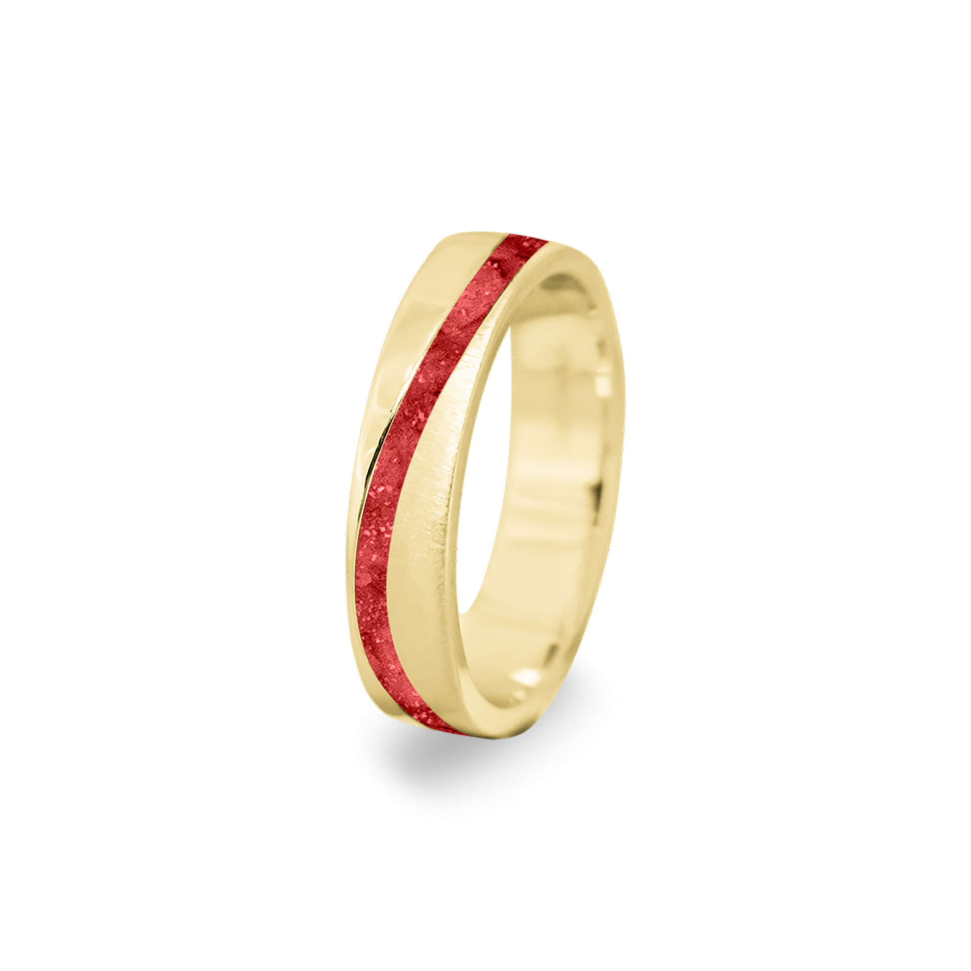 Gedenksieraad, ring  rondom zichtbaar gevuld met as of haar. Het vullen en sealen met onze speciale hars wordt in onze ambachtelijke edelsmederij gedaan. Red