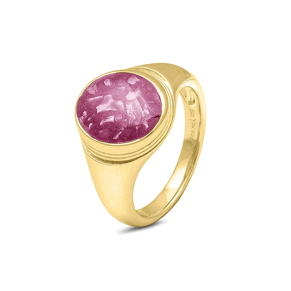 Ovale zegelring waar as of haar  in verwerkt wordt, een prachtig gedenksieraad. Fluo