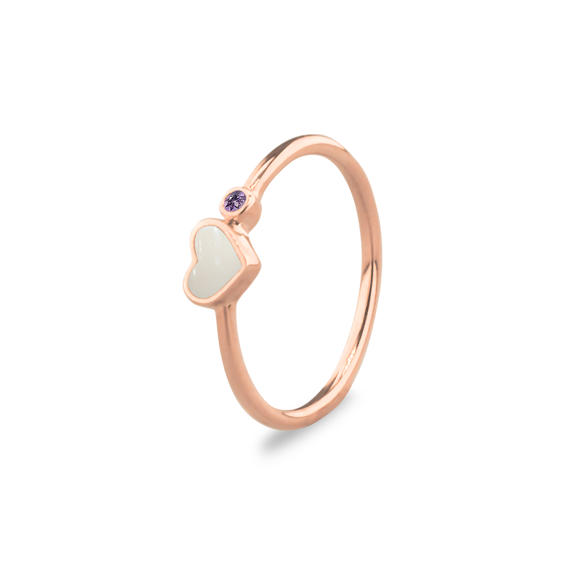 Gedenksieraad waarin een geboortesteen geplaatst wordt naar keuze. Het hartje van 6 mm wordt zichtbaar gevuld met as,haar of moedermelk. Februari