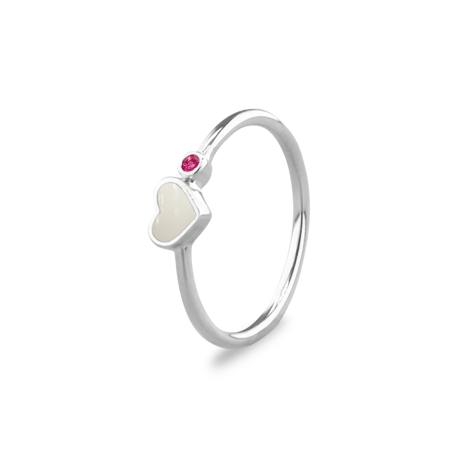 Gedenksieraad waarin een geboortesteen geplaatst wordt naar keuze. Het hartje van 6 mm wordt zichtbaar gevuld met as,haar of moedermelk. Juli