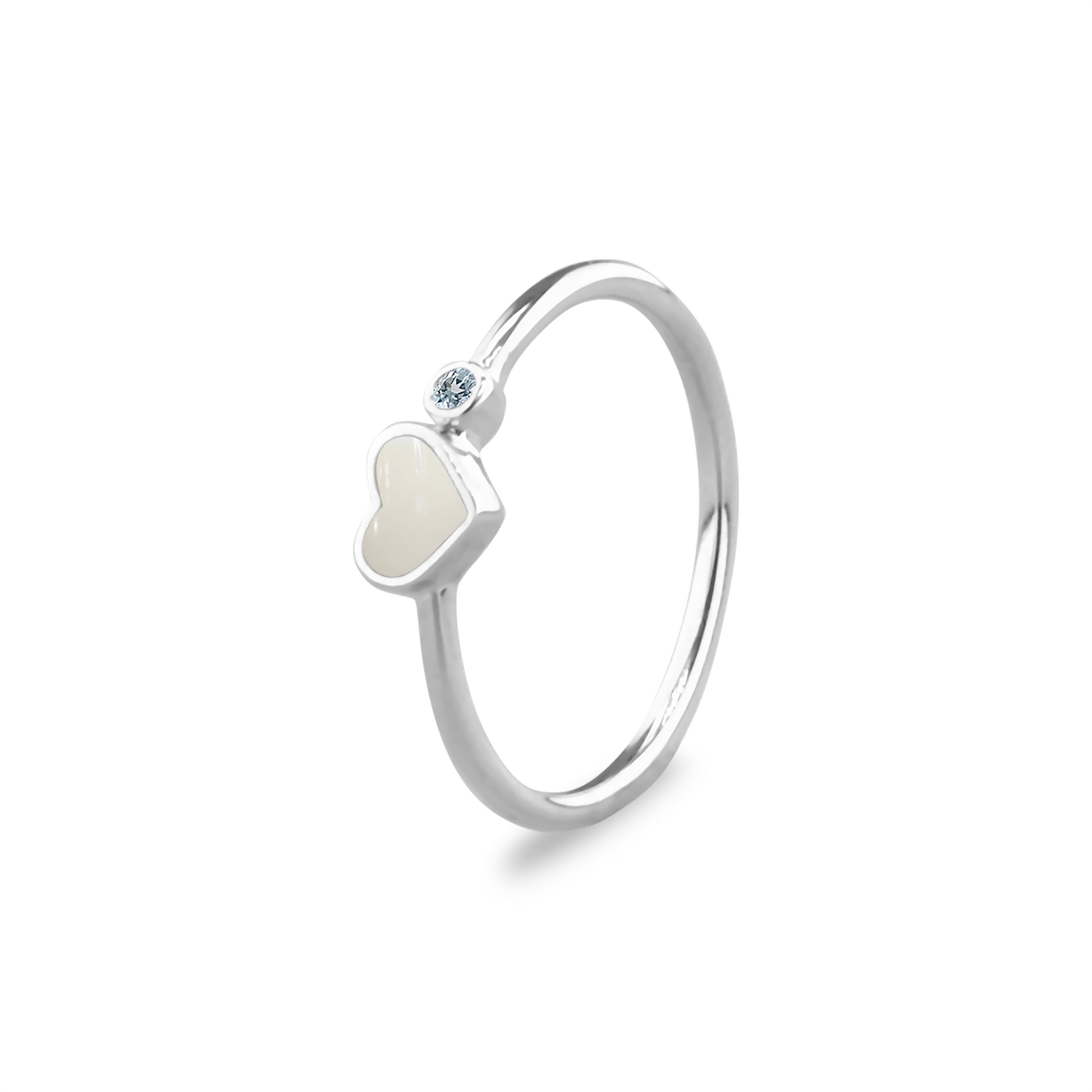 Gedenksieraad waarin een geboortesteen geplaatst wordt naar keuze. Het hartje van 6 mm wordt zichtbaar gevuld met as,haar of moedermelk. Maart