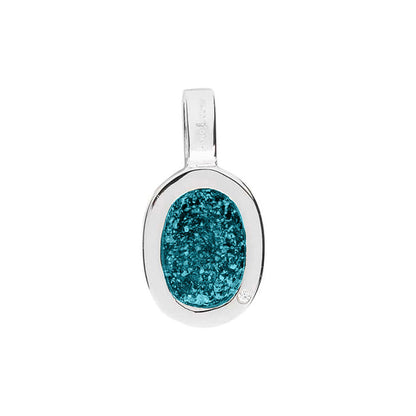 Ovale platte ashanger, gedenksieraad, waar as en haar in verwerkt wordt. Turquoise