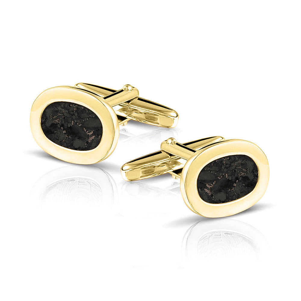 Manchetknopen met as, zichtbaar gevuld, als herinneringssieraad. black