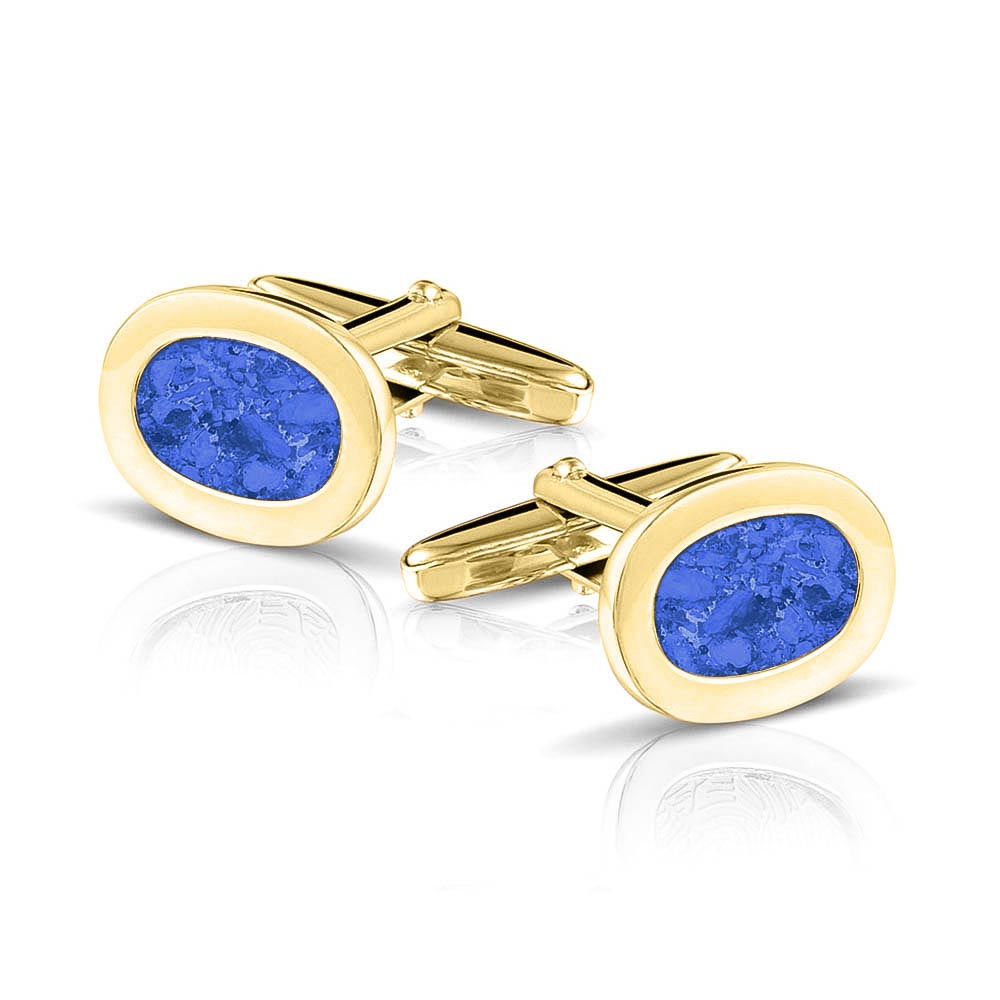 Manchetknopen met as, zichtbaar gevuld, als herinneringssieraad. blue