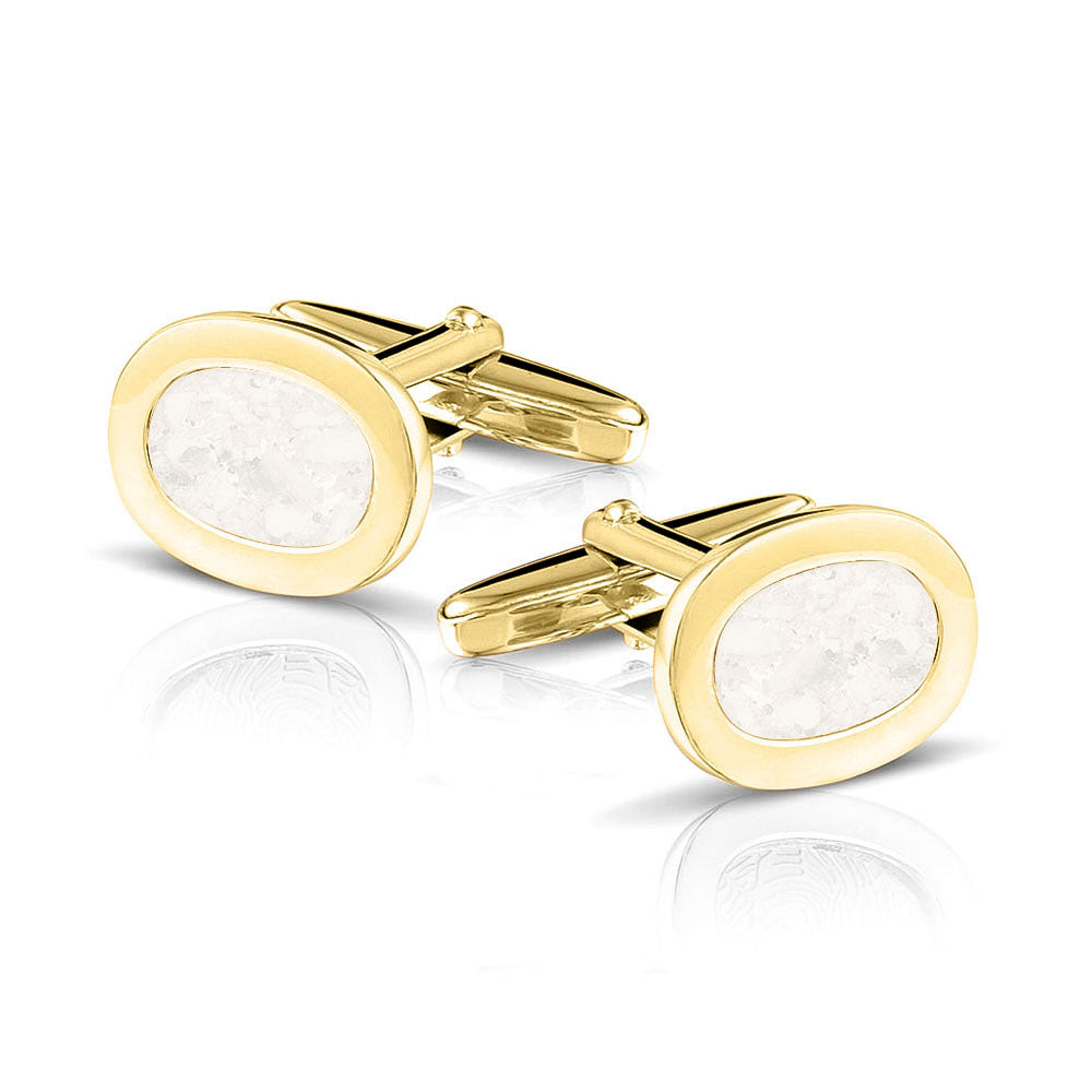 Manchetknopen met as, zichtbaar gevuld, als herinneringssieraad. white