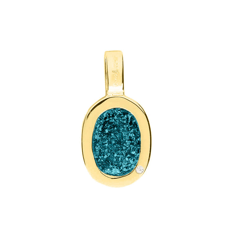 Ovale platte ashanger, gedenksieraad, waar as en haar in verwerkt wordt. Turquoise