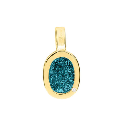 Ovale platte ashanger, gedenksieraad, waar as en haar in verwerkt wordt. Turquoise