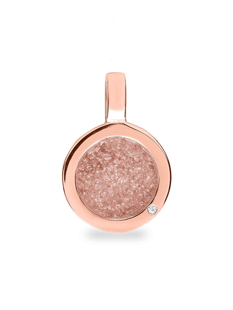 Ronde platte ashanger, gedenksieraad, waar as en haar in verwerkt wordt. Blush