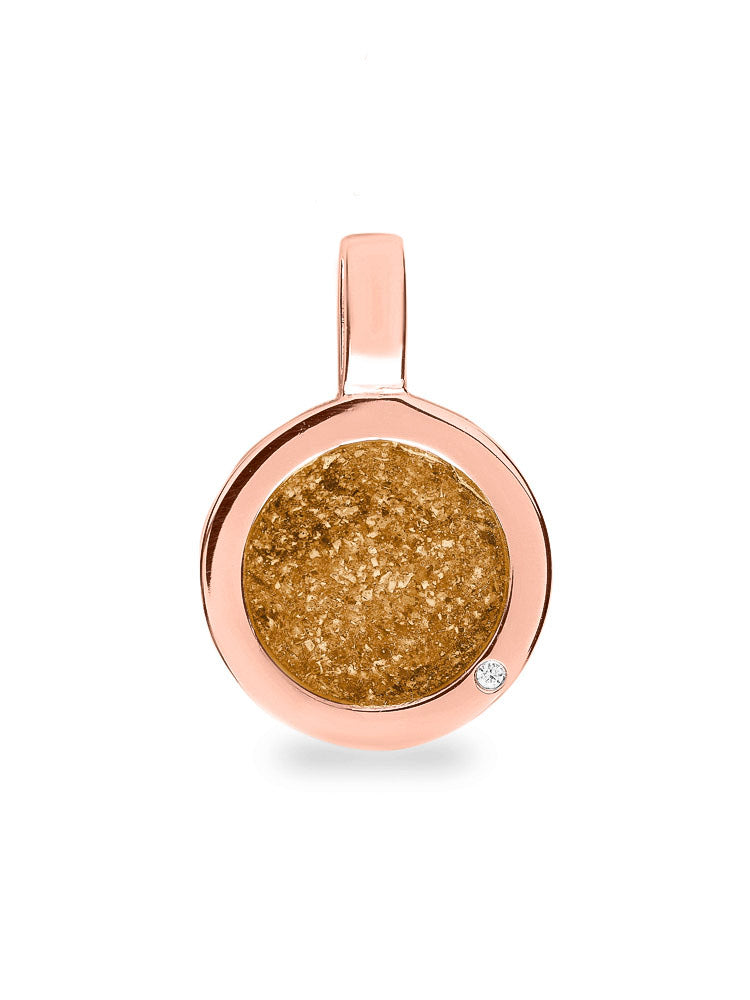 Ronde platte ashanger, gedenksieraad, waar as en haar in verwerkt wordt. Gold