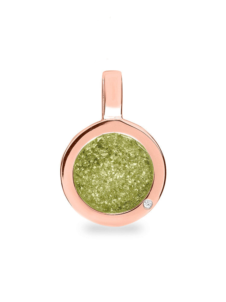 Ronde platte ashanger, gedenksieraad, waar as en haar in verwerkt wordt. Olive