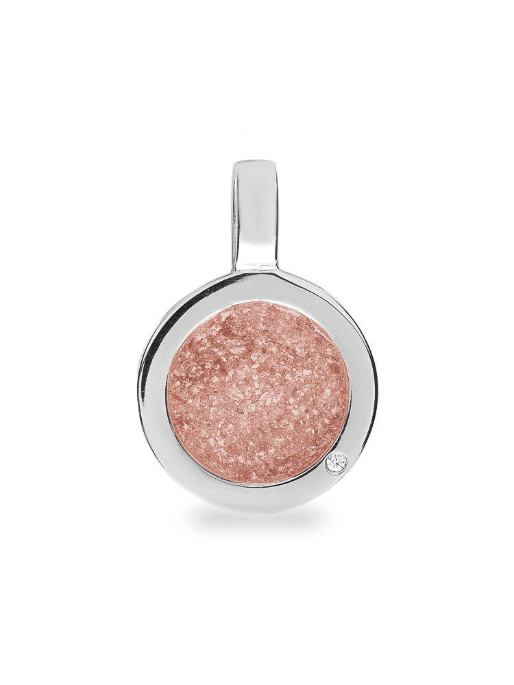 Ronde platte ashanger, gedenksieraad, waar as en haar in verwerkt wordt. Blush
