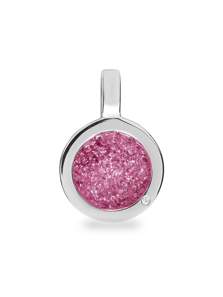 Ronde platte ashanger, gedenksieraad, waar as en haar in verwerkt wordt. Fluo