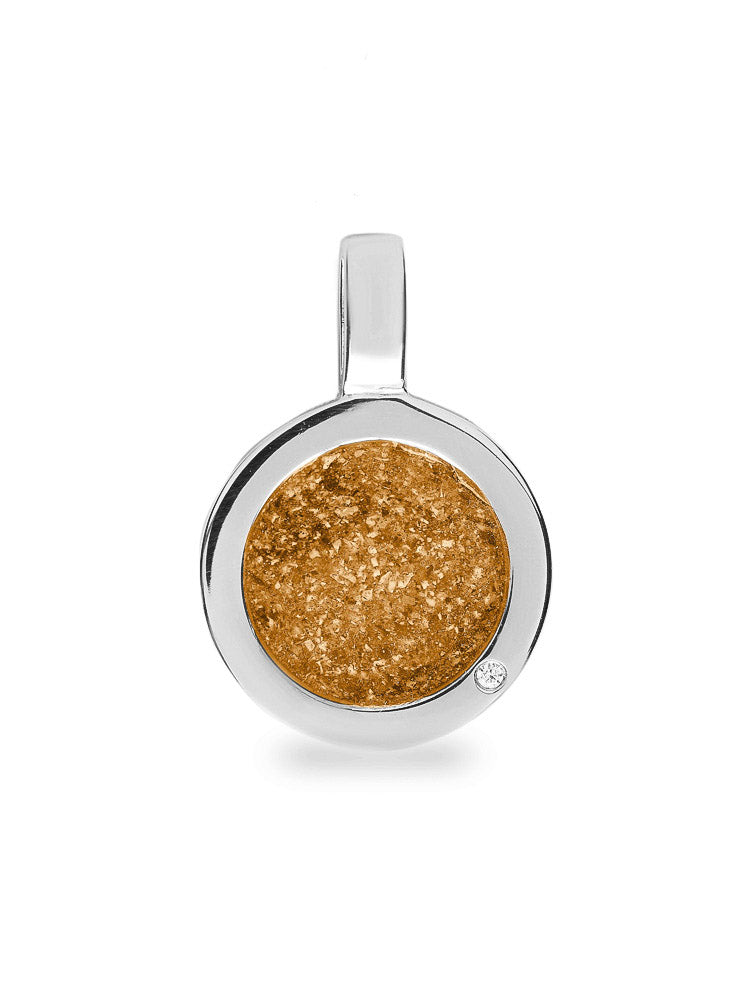 Ronde platte ashanger, gedenksieraad, waar as en haar in verwerkt wordt. Gold