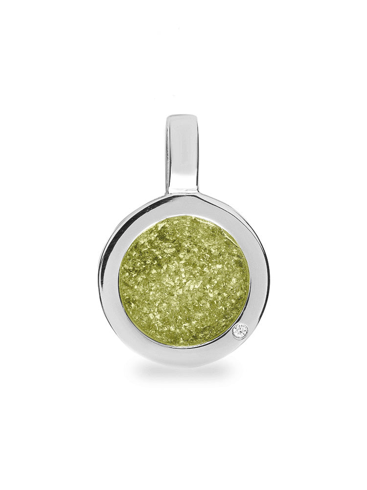 Ronde platte ashanger, gedenksieraad, waar as en haar in verwerkt wordt. Olive