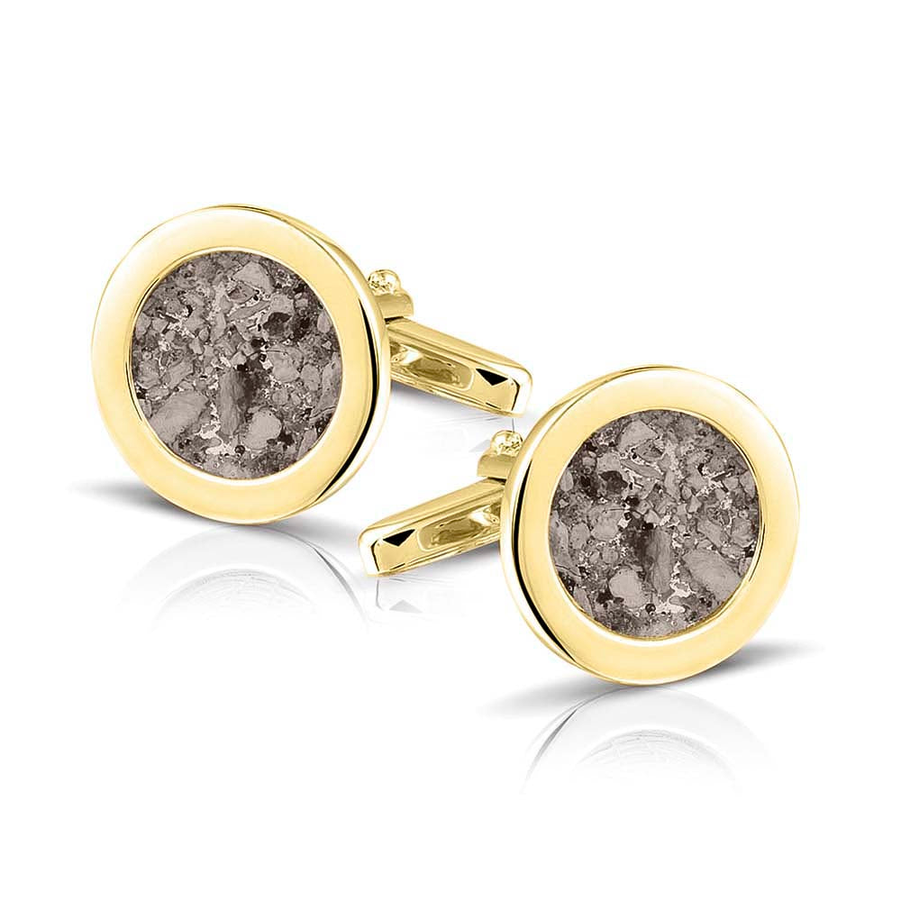 Ronde manchetknopen met as, zichtbaar gevuld, als herinneringssieraad. Silver