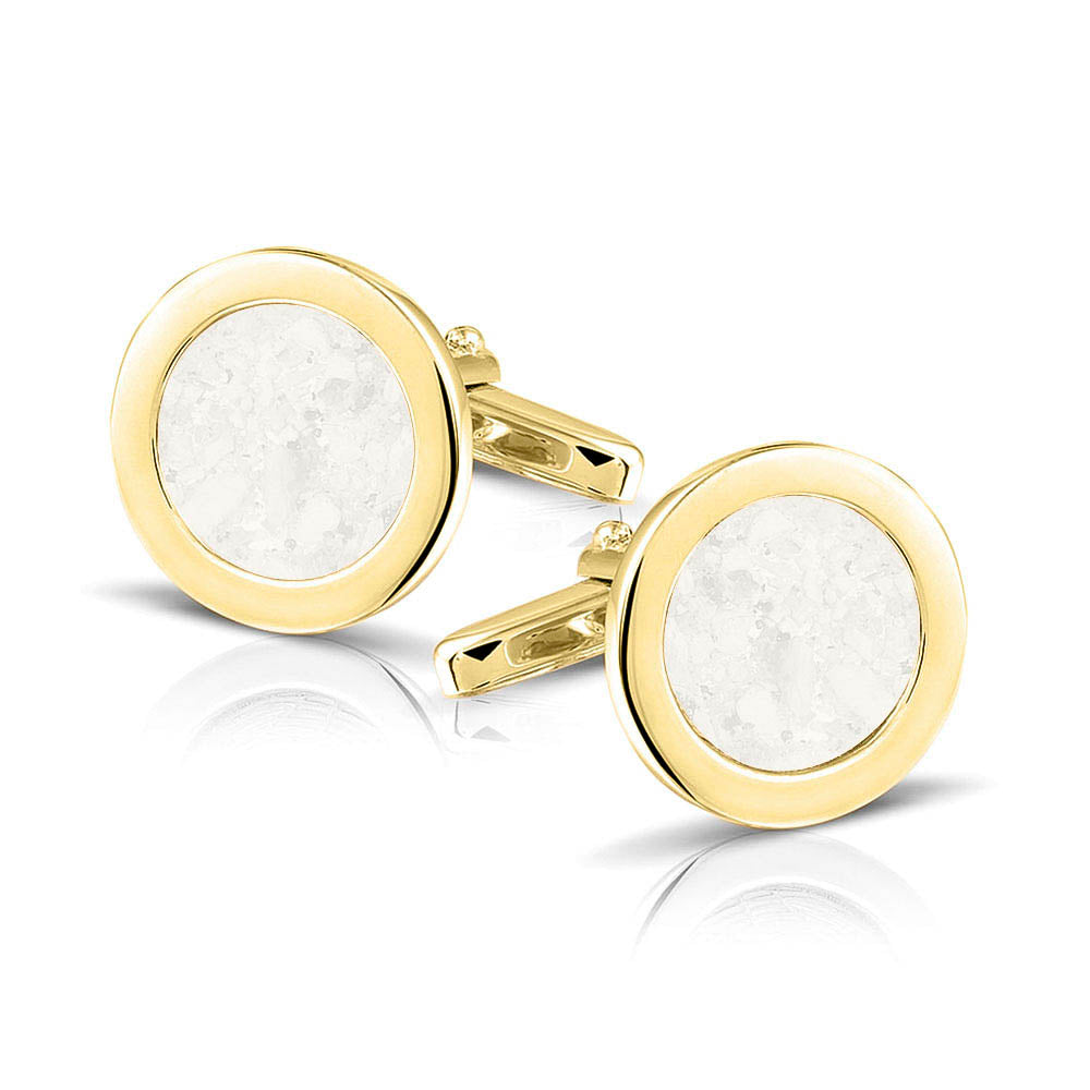 Ronde manchetknopen met as, zichtbaar gevuld, als herinneringssieraad. White