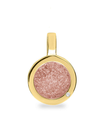 Ronde platte ashanger, gedenksieraad, waar as en haar in verwerkt wordt. Blush