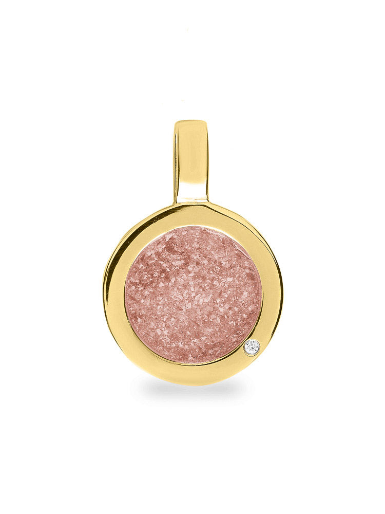 Ronde platte ashanger, gedenksieraad, waar as en haar in verwerkt wordt. Blush