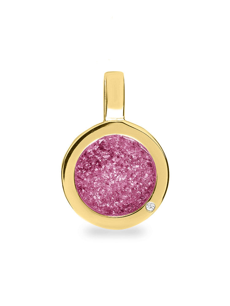 Ronde platte ashanger, gedenksieraad, waar as en haar in verwerkt wordt. Fluo