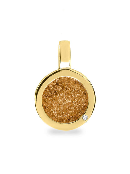 Ronde platte ashanger, gedenksieraad, waar as en haar in verwerkt wordt. Gold