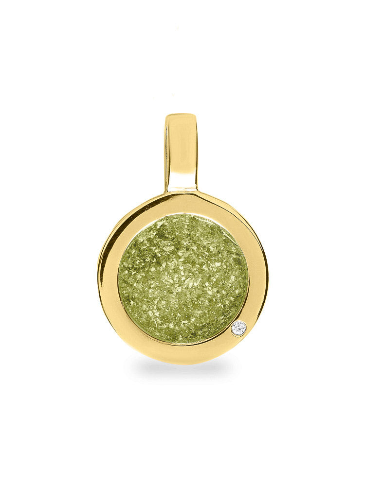 Ronde platte ashanger, gedenksieraad, waar as en haar in verwerkt wordt. Olive