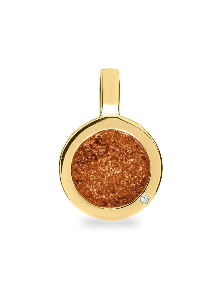 Ronde platte ashanger, gedenksieraad, waar as en haar in verwerkt wordt. Orange