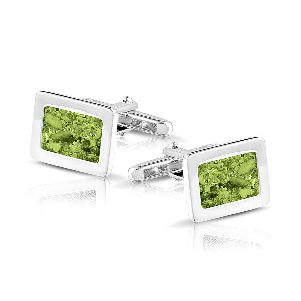 Manchetknopen met as, zichtbaar gevuld, als herinneringssieraad. green