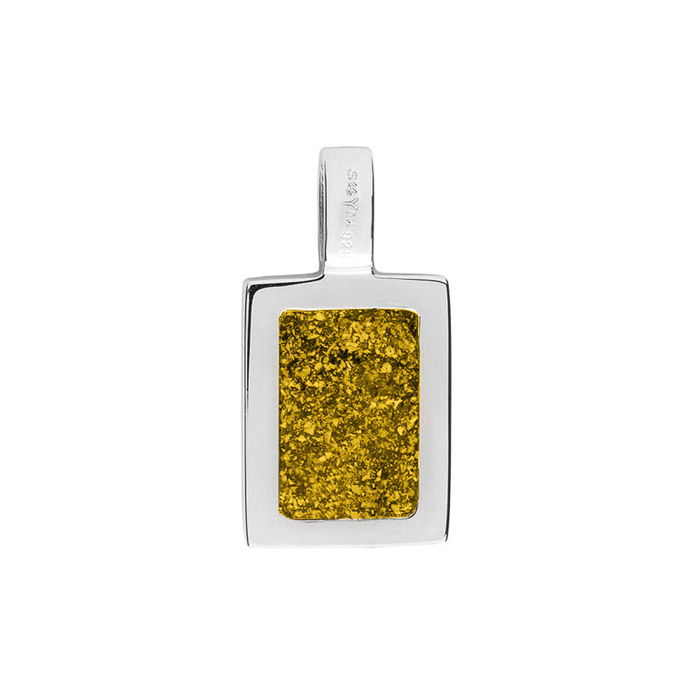 Ashanger rechthoekig plat, gedenksieraad, waar as en haar in verwerkt wordt. Yellow