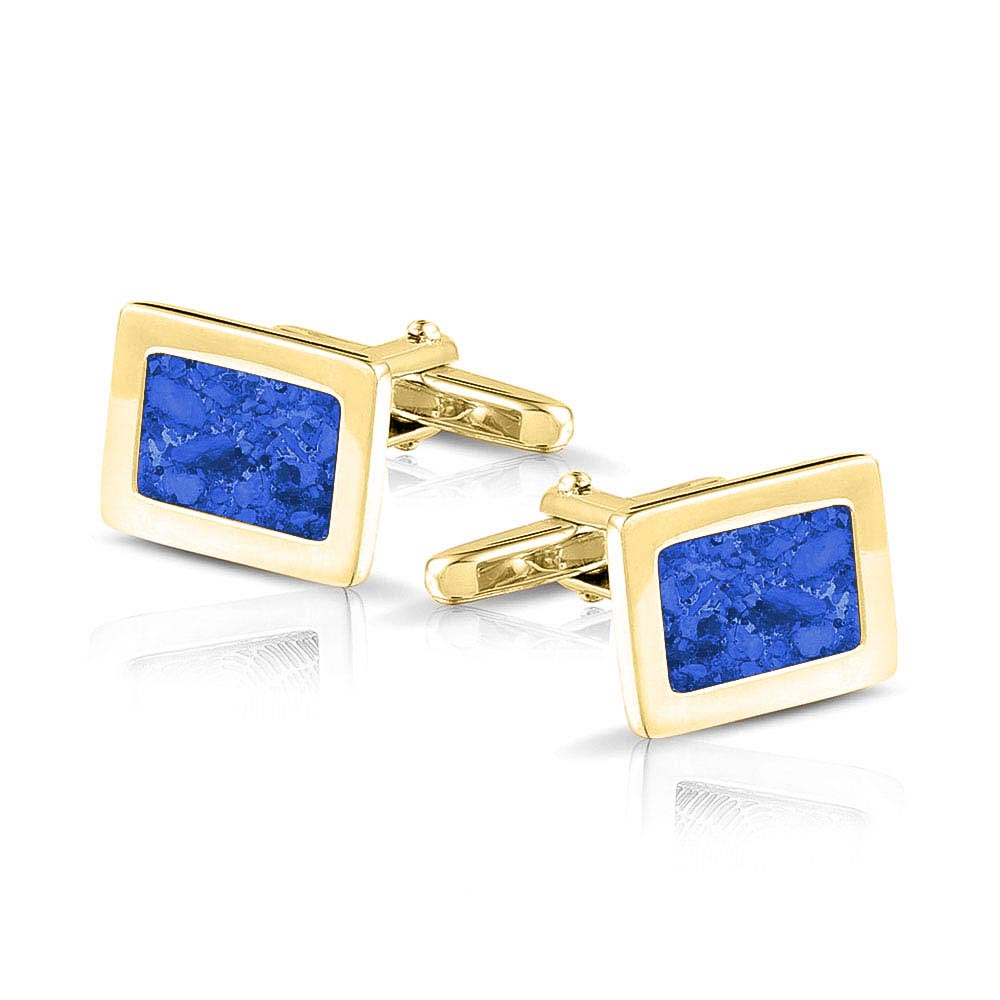 Manchetknopen met as, zichtbaar gevuld, als herinneringssieraad. blue