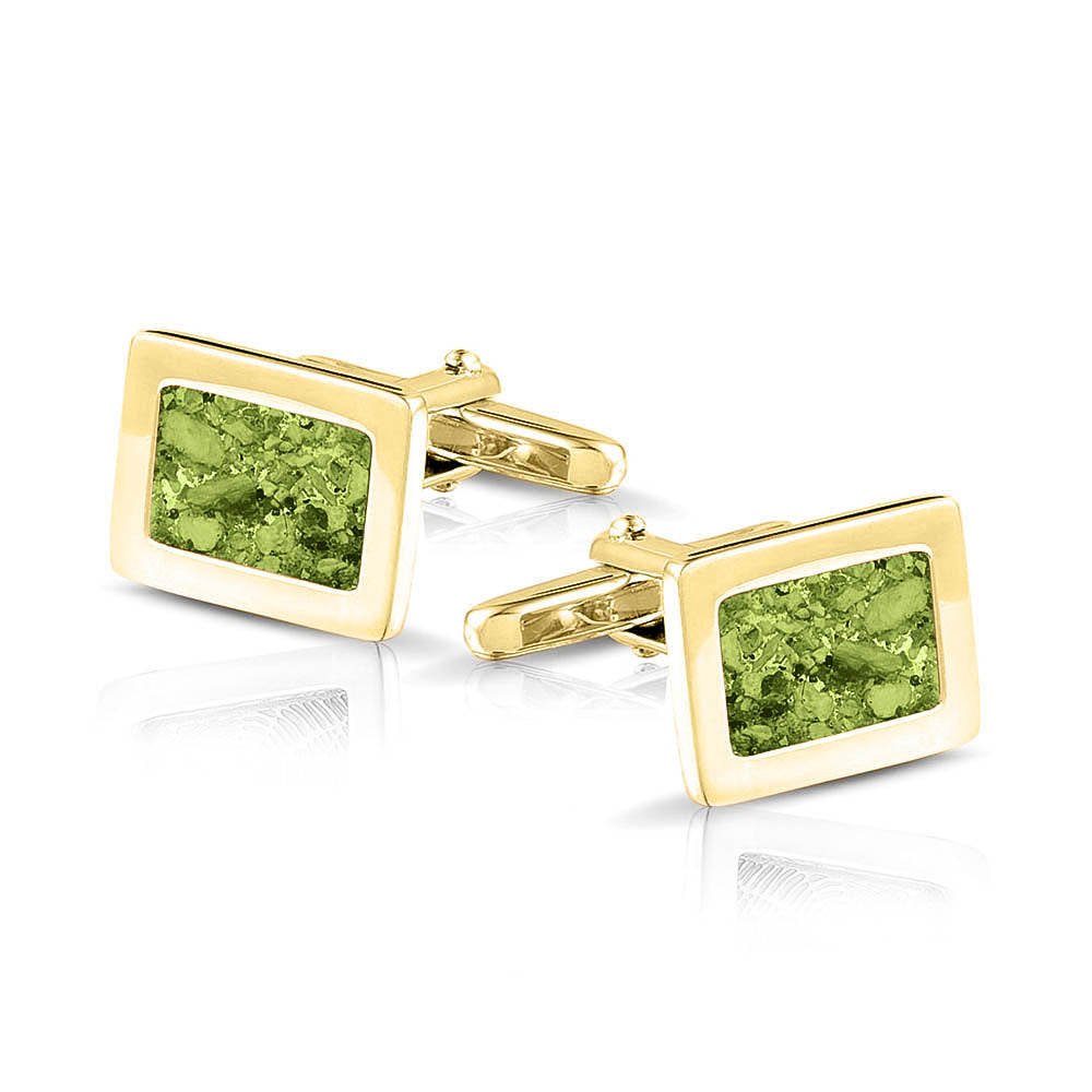 Manchetknopen met as, zichtbaar gevuld, als herinneringssieraad. green