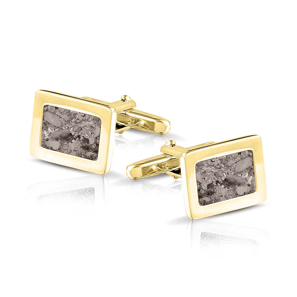 Manchetknopen met as, zichtbaar gevuld, als herinneringssieraad. silver