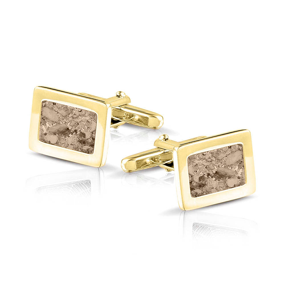 Manchetknopen met as, zichtbaar gevuld, als herinneringssieraad. transparent