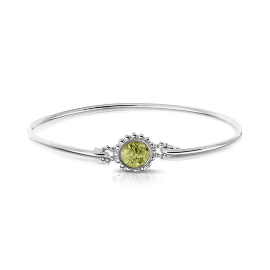 Zilveren as armband met as, haar of moedermelk. olive