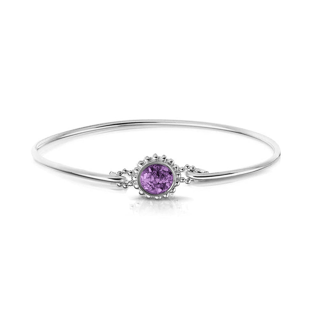 Zilveren as armband met as, haar of moedermelk. Purple