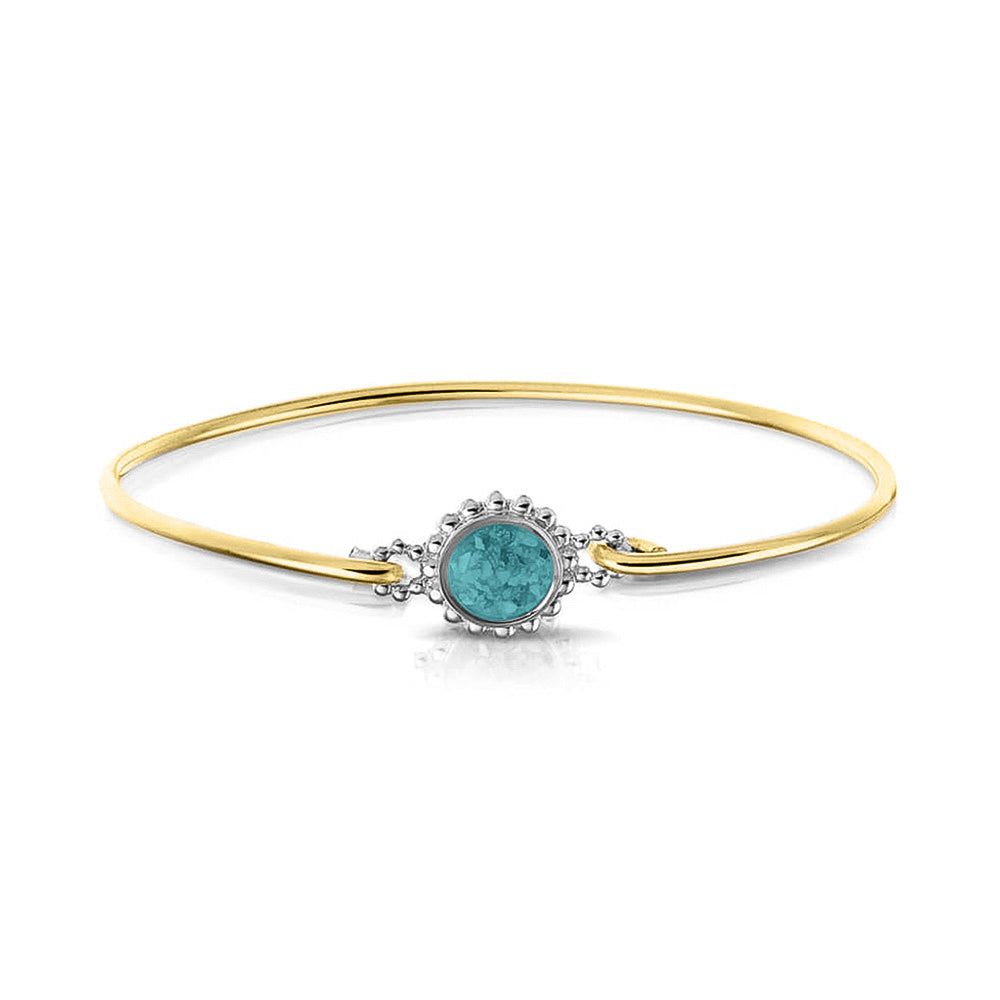 Geelgouden as armband met as, haar of moedermelk. Aqua