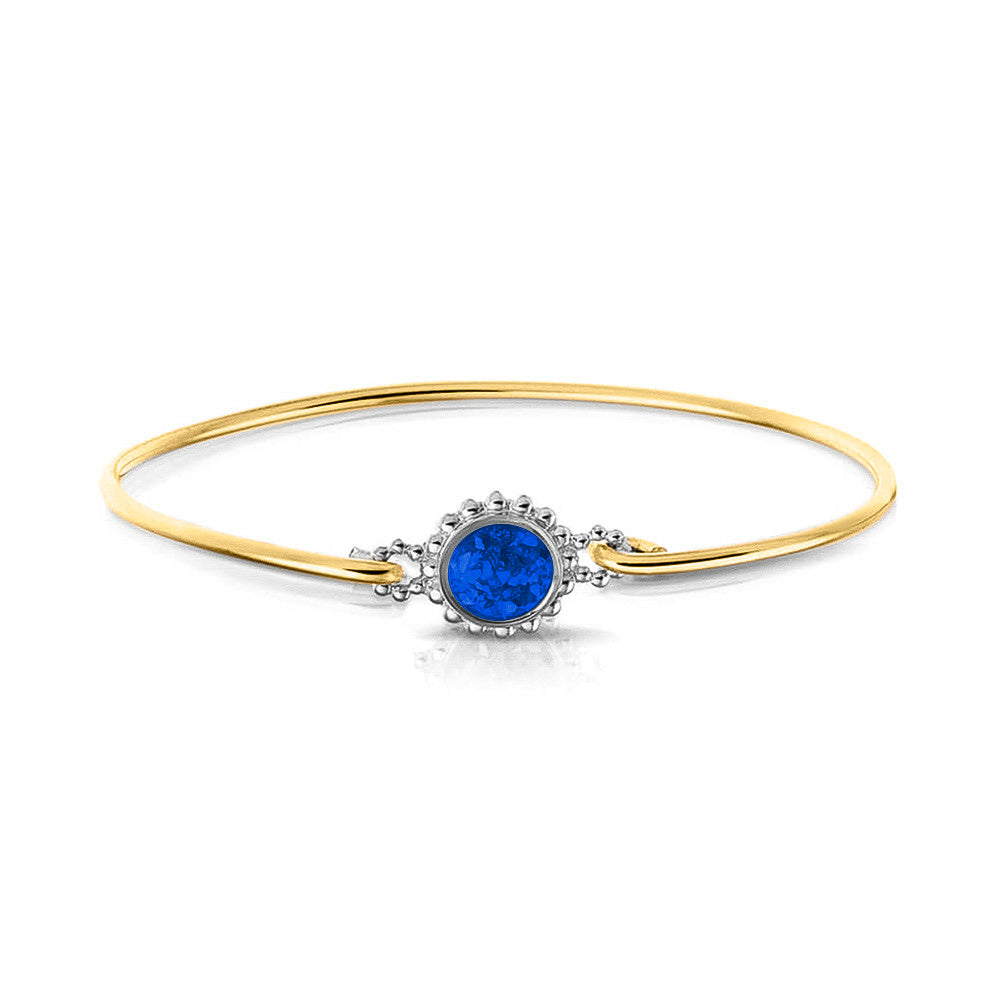 Geelgouden as armband met as, haar of moedermelk. Blue