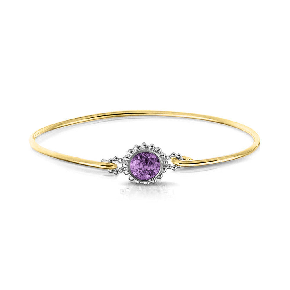 Geelgouden as armband met as, haar of moedermelk. Purple