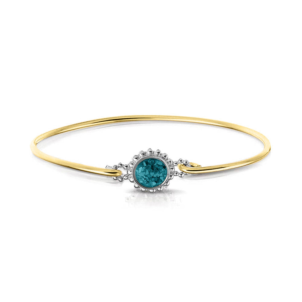 Geelgouden as armband met as, haar of moedermelk. Turquoise
