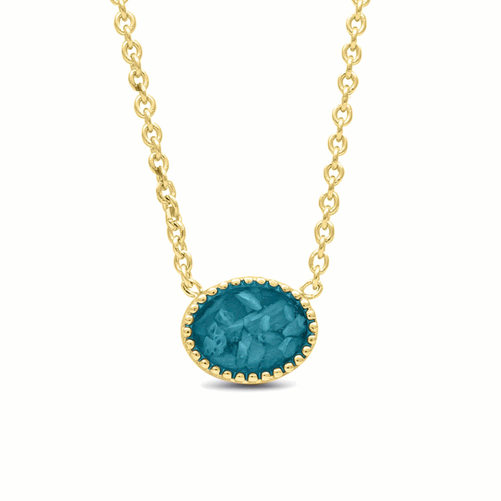 Ashanger, gedenksieraad, waar as en haar in verwerkt wordt. turquoise