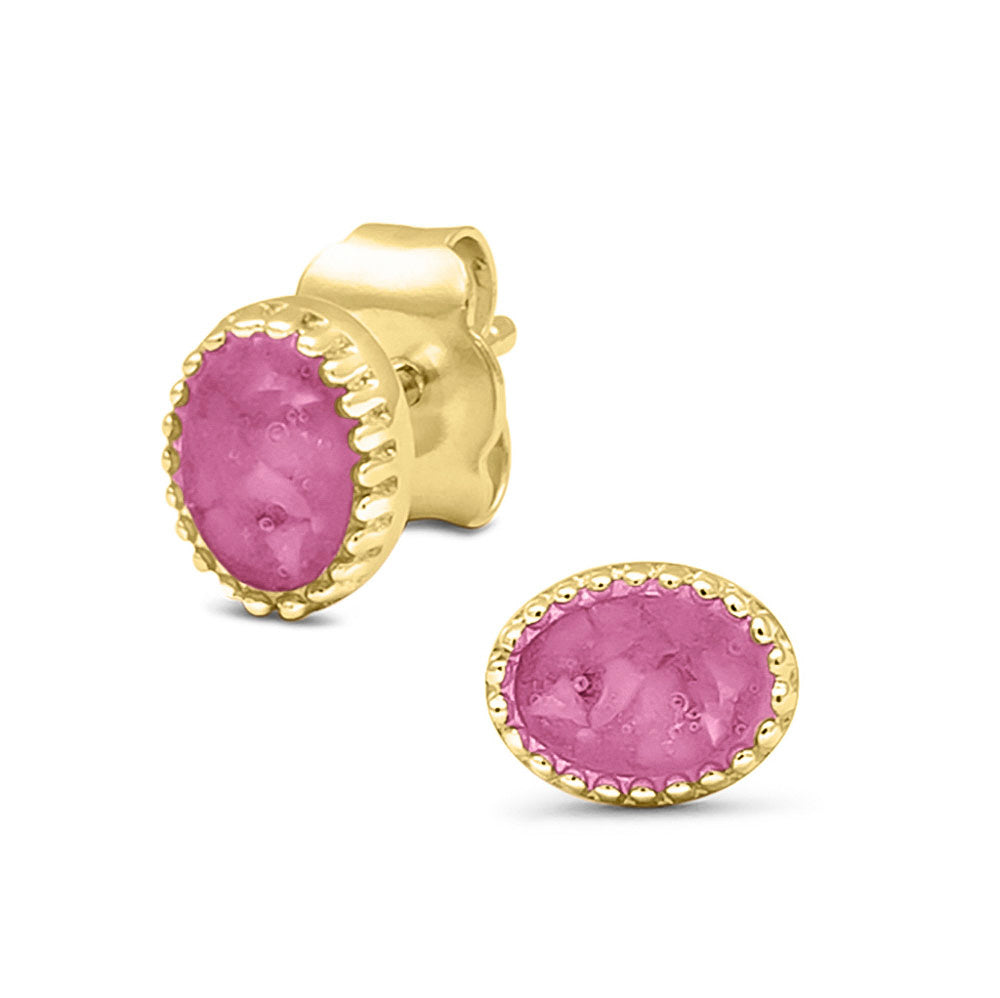 Ovaal gevormde oorstekers, aan de voorzijde zichtbaar gevuld met as of haar. Fluo