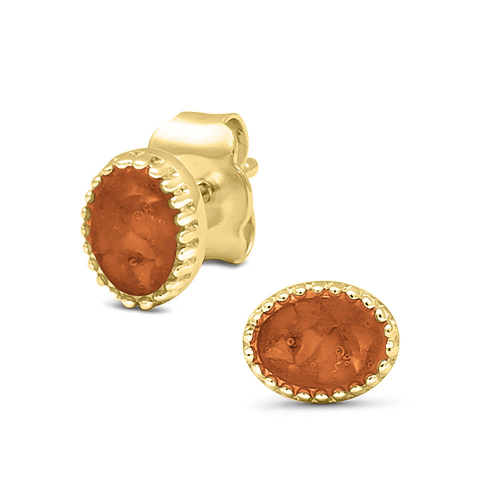 Ovaal gevormde oorstekers, aan de voorzijde zichtbaar gevuld met as of haar. Orange