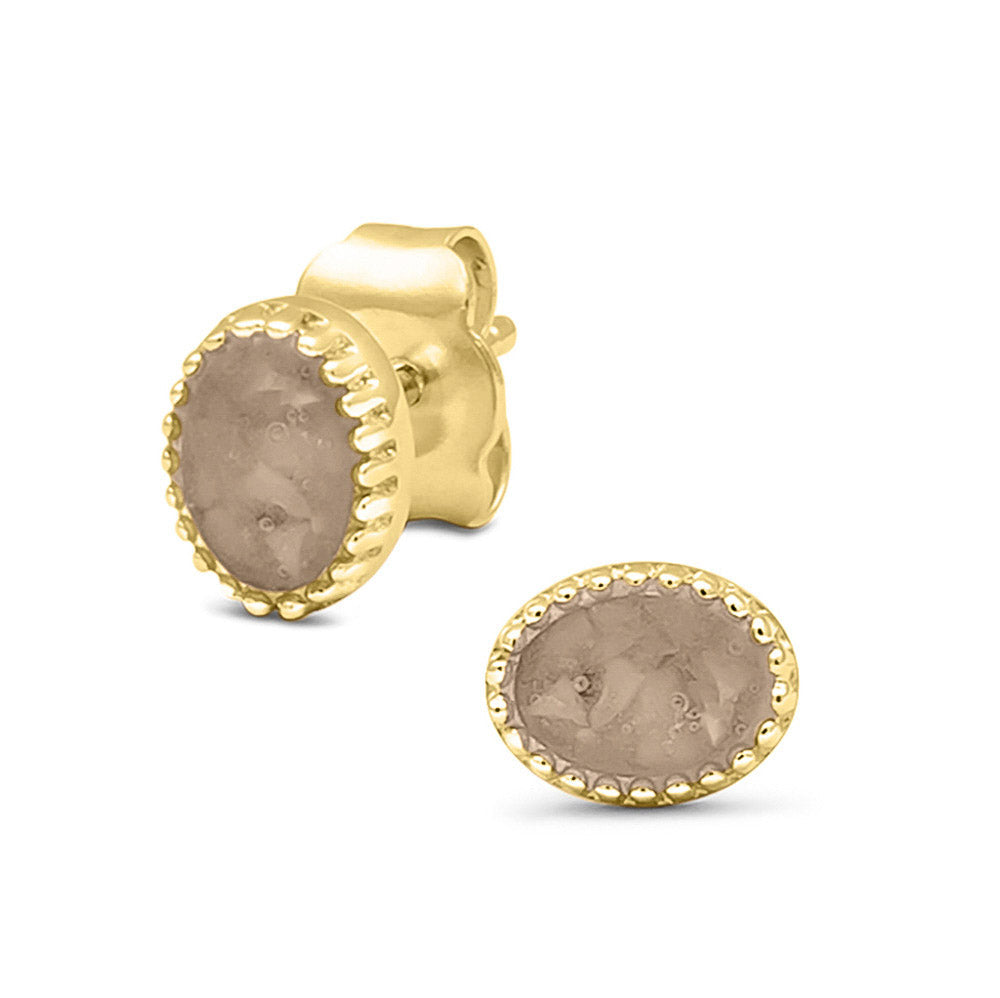 Ovaal gevormde oorstekers, aan de voorzijde zichtbaar gevuld met as of haar. Transparent