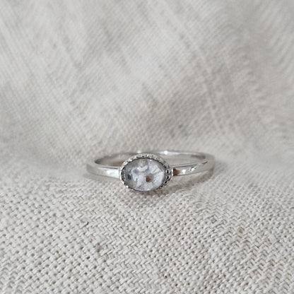 Gedenksieraad, ring met een hartje er boven op , waar zichtbaar as of haar  in verwerkt wordt. De asring is leverbaar in zilver en geelgoud/witgoud en roségoud. Alle